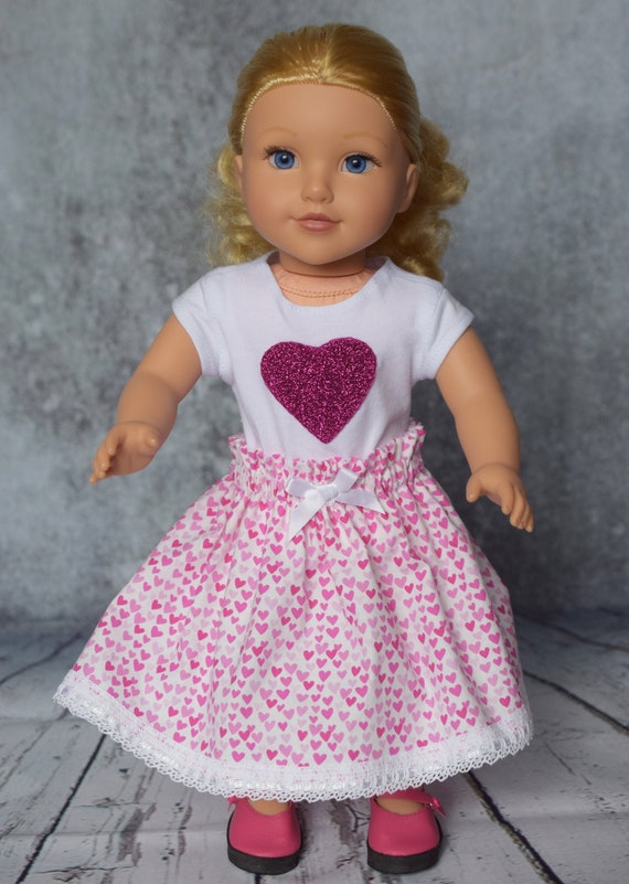 Valentine Doll Outfits, 2-piece Cotton Outfits with "Paper Bag" Skirts and T-shirts, Sized to Fit Most 18" Dolls, Doll Clothing, Girl Gift