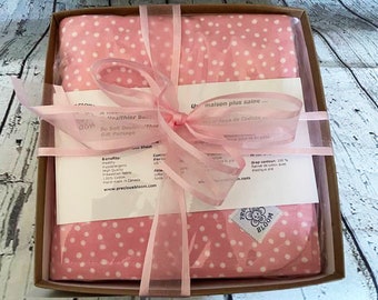 Boxed Fitted Crib Sheet & Doublet Set in Pink Dots, Certified Organic Cotton Flannel, Doublet is 38" Square, Baby Accessories, Baby Gift