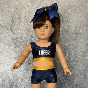 3-piece Cheer Outfit, Cheer Practice Suit, Navy, Gold and White Doll Outfit, Cheerleading, Doll Clothing, Fits Most 18&quot; Dolls, Gift Gift