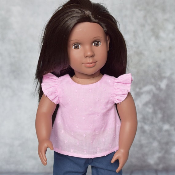 Pink Doll Blouses, Cotton Blouses with Back Bow, Sized to Fit Most 18" Dolls, Summer Blouse with Flutter, 3/4 or Long Sleeves, Girl Gift