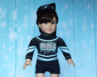 Cheer Performance Uniform, Black Widow Cheer Uniform for 18" Dolls, 3 Sizes, Doll Clothing, Cheerleading, Girl Gift, Christmas Gift, BDUB