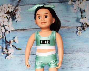 Cheer Practice Suit, Mint (light green), White & Black Cheer Suit to Fit Most 18" Dolls, Cheerleading, Doll Clothing, Girl Gift, Christmas