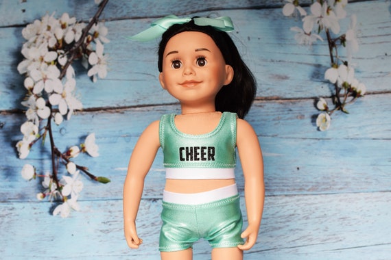 Cheer Practice Suit, Mint (light green), White & Black Cheer Suit to Fit Most 18" Dolls, Cheerleading, Doll Clothing, Girl Gift, Christmas