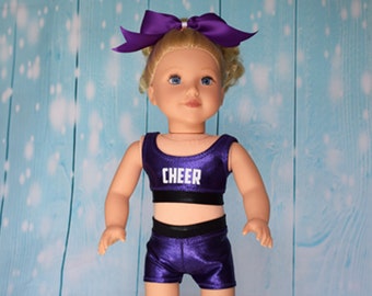 Cheer Practice Suit, Purple, Black and White Cheer Practice Suit to Fit Most 18" Dolls, Cheerleading, Doll Clothing, Girl Gift, Christmas