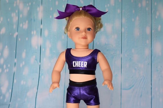 Cheer Practice Suit, Purple, Black and White Cheer Practice Suit to Fit Most 18" Dolls, Cheerleading, Doll Clothing, Girl Gift, Christmas