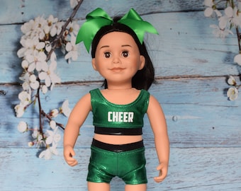 Cheer Practice Uniform, Kelly Green, Black & White Cheer Outfit, Doll Cheer Outfit, Doll Clothing, Fits Most 18" Dolls, Girl Gift
