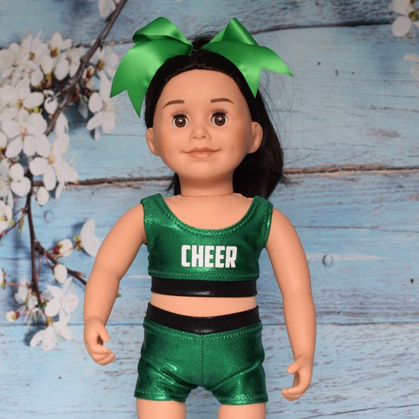 Cheer Practice Uniform, Kelly Green, Black & White Cheer Outfit, Doll Cheer Outfit, Doll Clothing, Fits Most 18" Dolls, Girl Gift