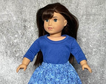2-piece Doll Outfit, Royal Blue T-shirt with Short Sleeves and Round Neckline, Full Floral Skirt with Lace Trim, Fits Most 18" Dolls