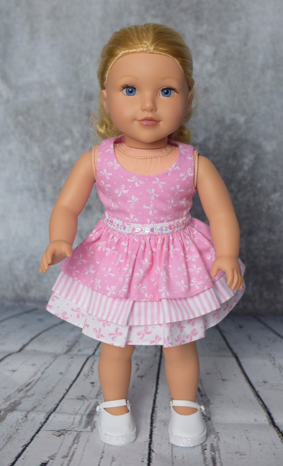 Cotton Doll Dress, Sleeveless Party Dress with 3-layer Skirt, Dress with Sequin Details, Sized for 18" Dolls, Doll Clothing, Girl Gift A112