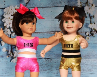 Cheer Practice Suits, Bright Pink, White and Black OR White Gold and Black, Cheerleading, Fits Most 18" Dolls, Doll Clothing, Girl Gift