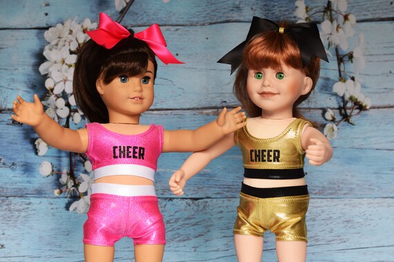 Cheer Practice Suits, Bright Pink, White and Black OR White Gold and Black, Cheerleading, Fits Most 18" Dolls, Doll Clothing, Girl Gift