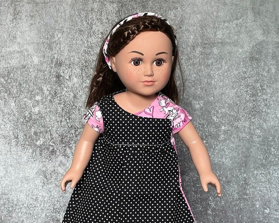 Doll Play Dress, Sized to Fit Popular 18" Dolls, Dress with Matching Headband, Girl Gift, Quality Hand-made Doll Dress A128