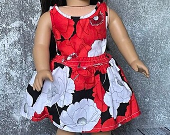 2-piece Doll Outfit, Cotton Sleeveless Top with Self Bias Trim, Full Skirt, Poppies Promenade Fabric, Fit Most 18" Dolls, Gift for Girl