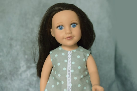 A-line Doll Dress, Green Cotton Dress with Lace Detail, Back Opens Fully, Fits Slender 18" Dolls, Doll Clothing, Girl Gift, Easy Dressing