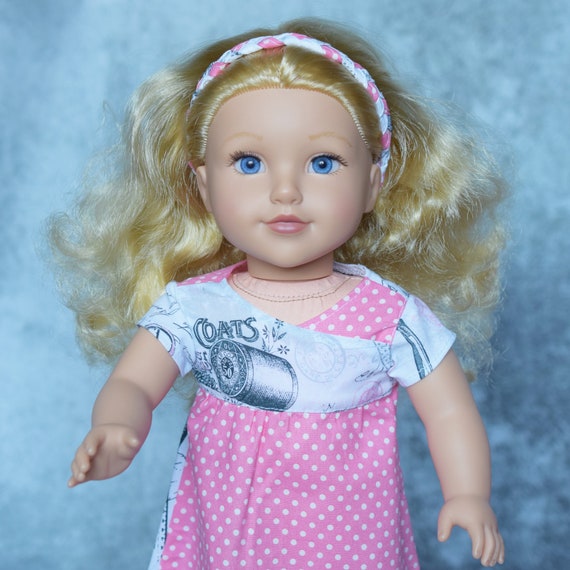 Doll Play Dresses, Sized to Fit Popular 18" Dolls, Dress with Matching Headband, Girl Gift, Quality Hand-made Doll Dress A128