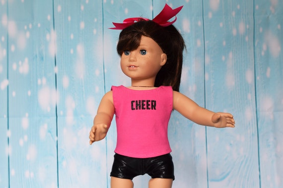3-piece Cheer Doll Outfit, Pink Tank Top, Glitter CHEER transfer, Black Leggings, Pink Cheer Bow, Fits Most 18" Dolls, Girl Gift
