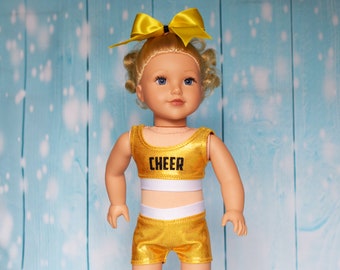 Cheer Practice Suit, Mint (light green), White & Black Cheer Suit to Fit Most 18" Dolls, Cheerleading, Doll Clothing, Girl Gift, Christmas