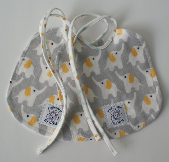 Organic Baby Bibs, Certified Organic Cotton Flannel Small Baby Bibs, Quality Hand-made Bibs, Elephant Bib, Organic Baby Shower Gift  B100