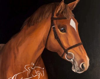 Retratos de caballos pintados a mano personalizados, decoración de pared artesanal para amantes de los caballos, regalo personalizado hecho a mano para jinetes.