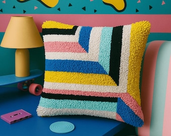 Latch Hook Pillow Making Kit - 80s Geo Vibe - DIY Craft Project