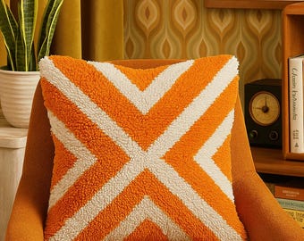 Latch Hook Pillow Making Kit - Retro Orange Vibes - Crafting Fun Kit