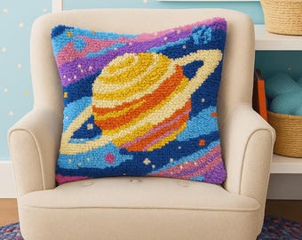 Latch Hook Pillow Making Kit - Jupiter Galaxy Gaze - Crafting Adventure