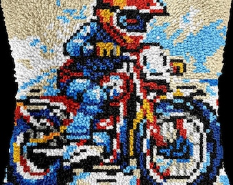 Latch Hook Pillow Making Kit - Motorbike Speedstar - Creative Craft Project