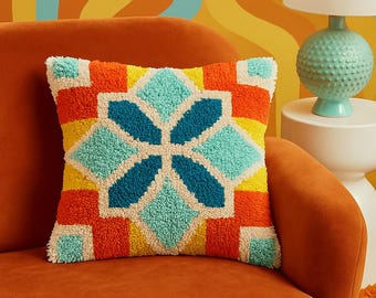 Latch Hook Pillow Making Kit - Groovy Geometry - Creative Crafting Experience