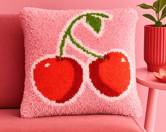 Latch Hook Pillow Making Kit - Sweet Cherry - Creative Craft Project