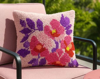 Latch Hook Pillow Making Kit - Pretty Pink Petals - DIY Craft Project