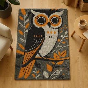 Knüpfteppich-Herstellungsset - Retro Shooting Owl - 102 x 69 cm
