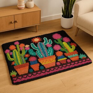 Latch Hook Rug Making Kit - Crazy Blooming Cactus Design - 102x69cm