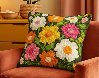 Latch Hook Pillow Making Kit - Florish Forest Flowers - DIY Crafting Set
