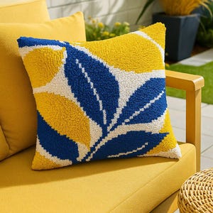Kit de confection de coussins à crochet - Fleurs jaunes et bleues - Projet de loisirs créatifs