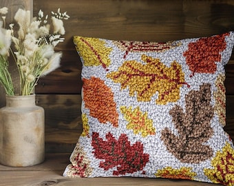 Latch Hook Pillow Making Kit - Autumn Delight Fallen Leaves Design