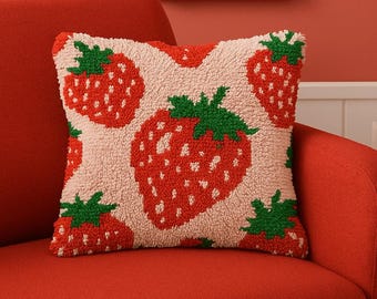Latch Hook Pillow Making Kit - Strawberry Sweetness - DIY Craft Project