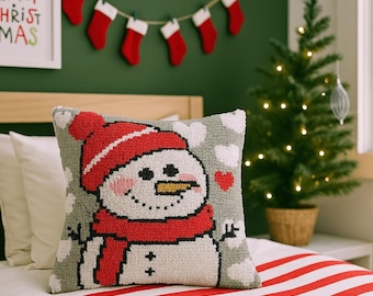 Latch Hook Pillow Making Kit - Frost Snowman - DIY Craft Project
