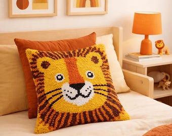 Latch Hook Pillow Making Kit - Larry the Lion - DIY Craft Project