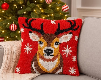 Latch Hook Pillow Making Kit - Christmas Deer - Festive DIY Project