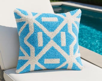 Latch Hook Pillow Making Kit - Blue Haven Geo - Crafting Adventure