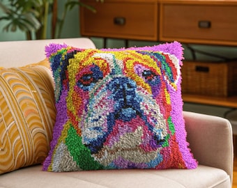 Latch Hook Pillow Making Kit - Pop Art Bulldog Design Kit