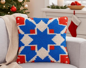 Latch Hook Pillow Making Kit - Christmas Snowflake Pattern - DIY Craft Project