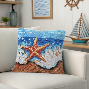 Zestaw do robienia poduszek z haczykiem zatrzaskowym - Starfish By the Sea Design