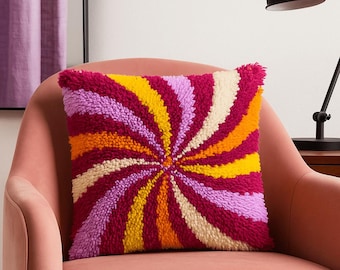 Latch Hook Pillow Making Kit - Hypnotic Swirl - Creative Crafting Project