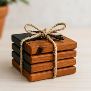 Handmade Walnut & Midnight Blue Epoxy Coasters - Rustic Drinkware Set of 4