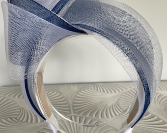 Blue and White Knot Halo Fascinator Headband, Wedding, Races and Events