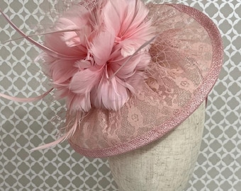 Pink Feather Fascinator Hat, Wedding, Race and Occasion Headwear