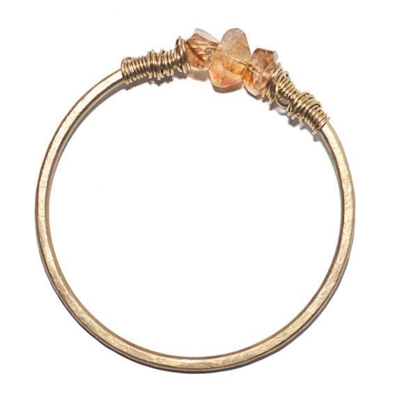 Gypsy Hand forged Metal Manifestation Crystal Citrine Crystal Brass Bangle Calming Boho Healing Crystal Bohemian Stacking Bracelet