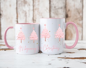 Pink Christmas Tree Coffee Mug, It's Beginning To Look A Lot Like Christmas Mug, Pink Coffee Mug, Gift for Coffee Lover, Christmas Gift