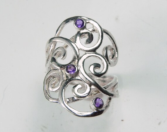 Swirl Ring Amethyst Gemstone Spiral Ring Sterling Silver | Etsy